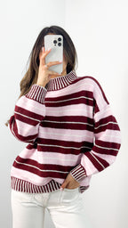 BESSIE STRIPE KNIT - WINE/PINK