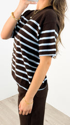 TALITA KNIT TEE - CHOCOLATE/BABY BLUE