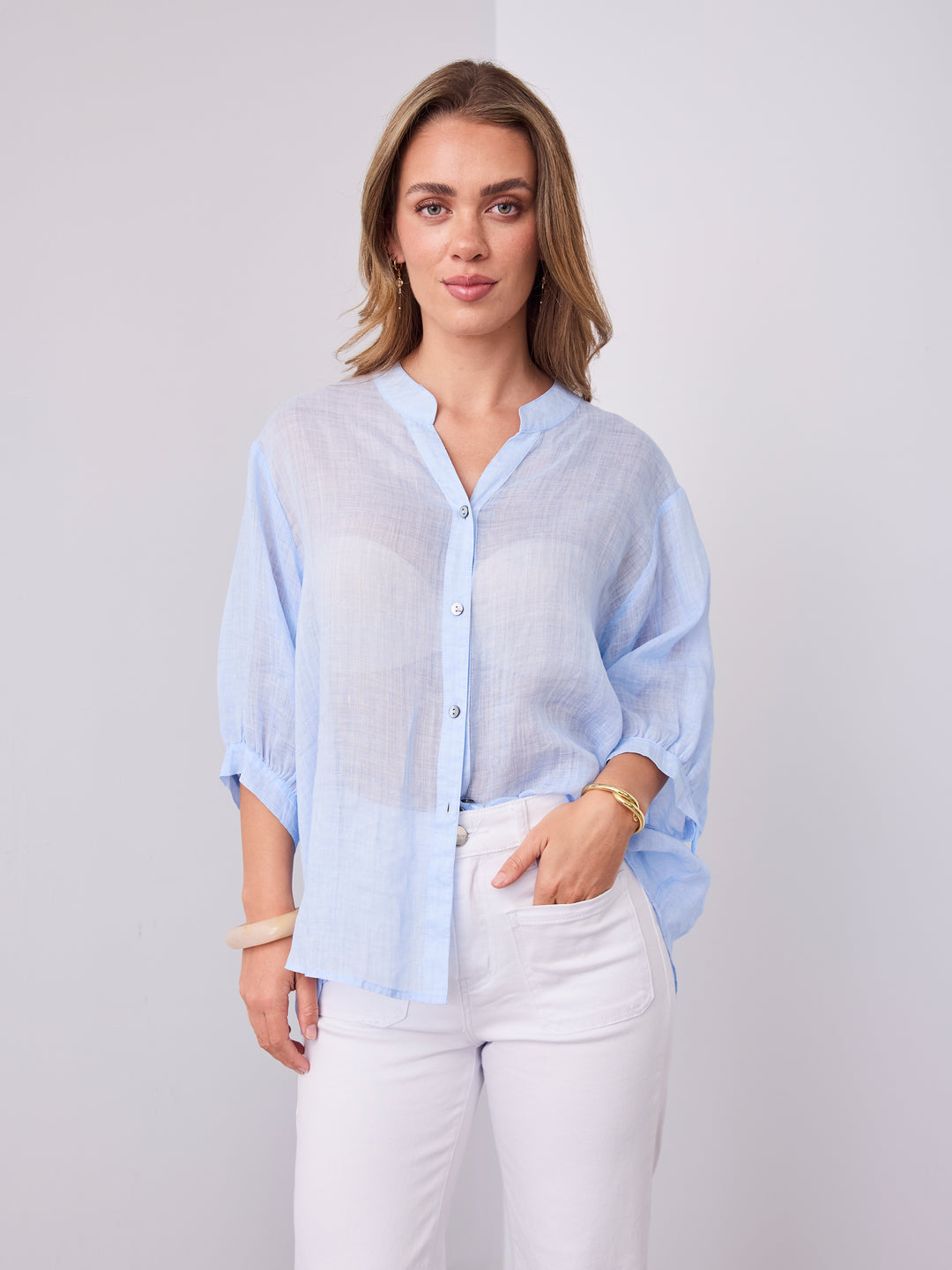 CATHY LINEN SHIRT - ICE BLUE
