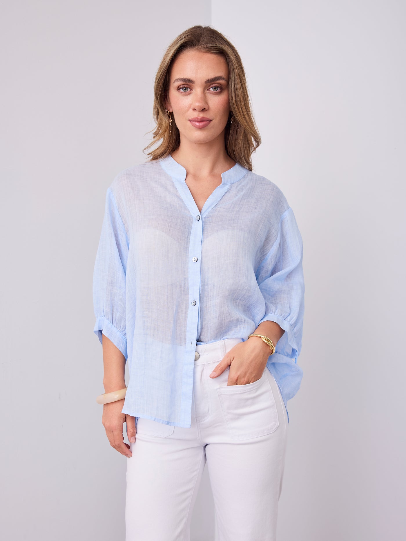 CATHY LINEN SHIRT - ICE BLUE