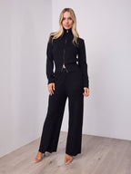 ENZA ZIP KNIT TOP & PANT SET - BLACK