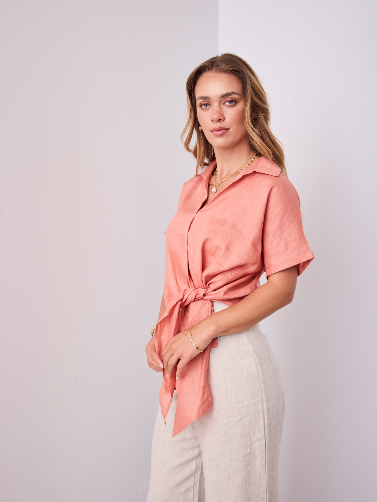 COMO LINEN SHIRT - BRICK