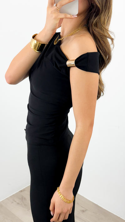 XANA ONE SHOULDER TOP - BLACK