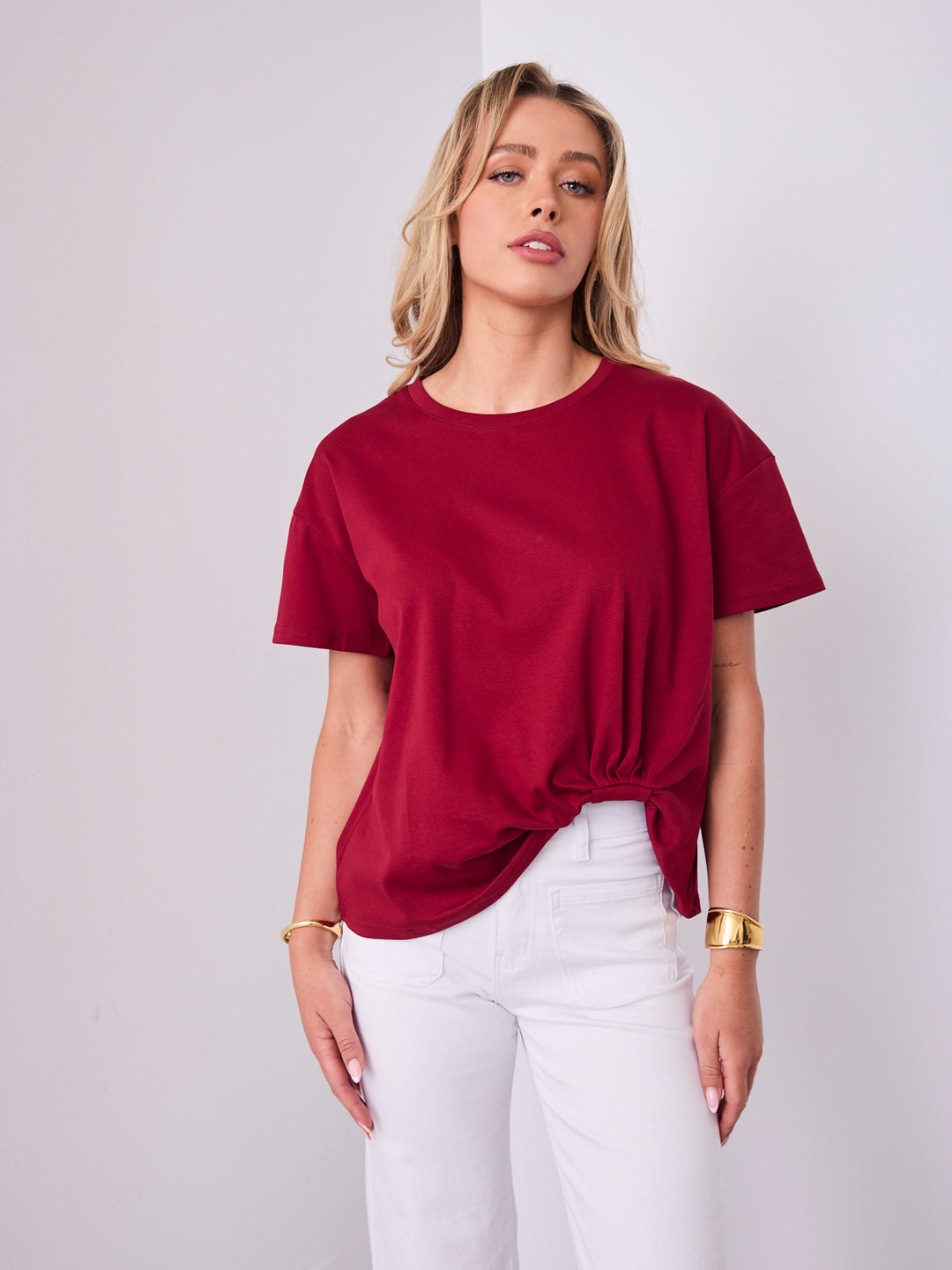 ESTHER EASY TUCK TEE - WINE