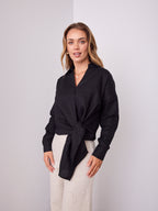 COMO LONG SLEEVE LINEN SHIRT - BLACK