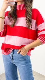 BESSIE BLOCK STRIPE KNIT - PINK/RED