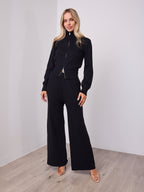 ENZA ZIP KNIT TOP & PANT SET - BLACK