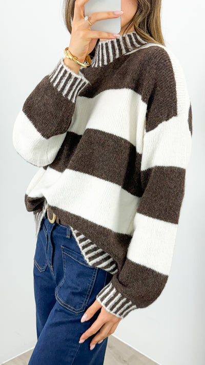 BESSIE BLOCK STRIPE KNIT - CHOCOLATE
