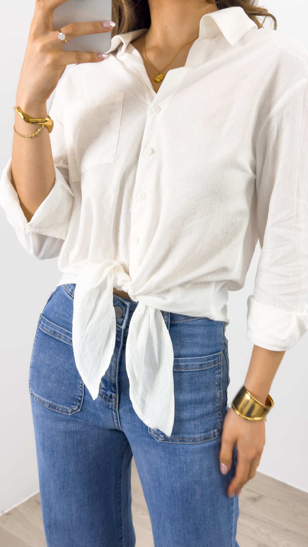 MACY TIE FRONT SHIRT - WHITE