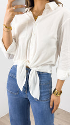 MACY TIE FRONT SHIRT - WHITE