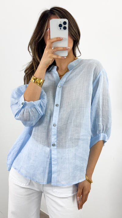 CATHY LINEN SHIRT - ICE BLUE
