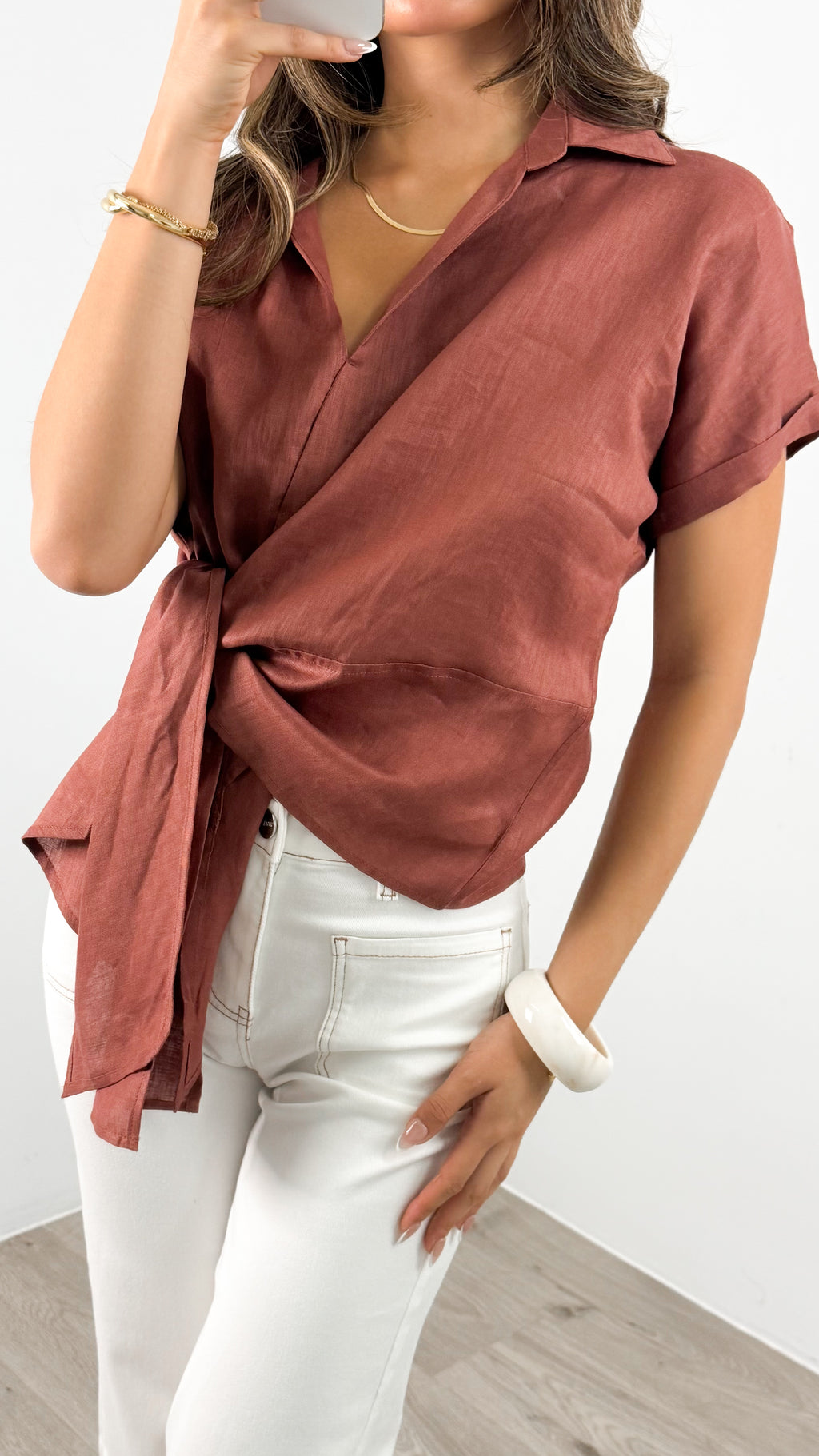 COMO LINEN SHIRT - CLAY