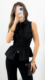 DEMI SHIRRED SHIRT - BLACK