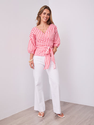 CANDICE STRIPE WRAP SHIRT - PINK