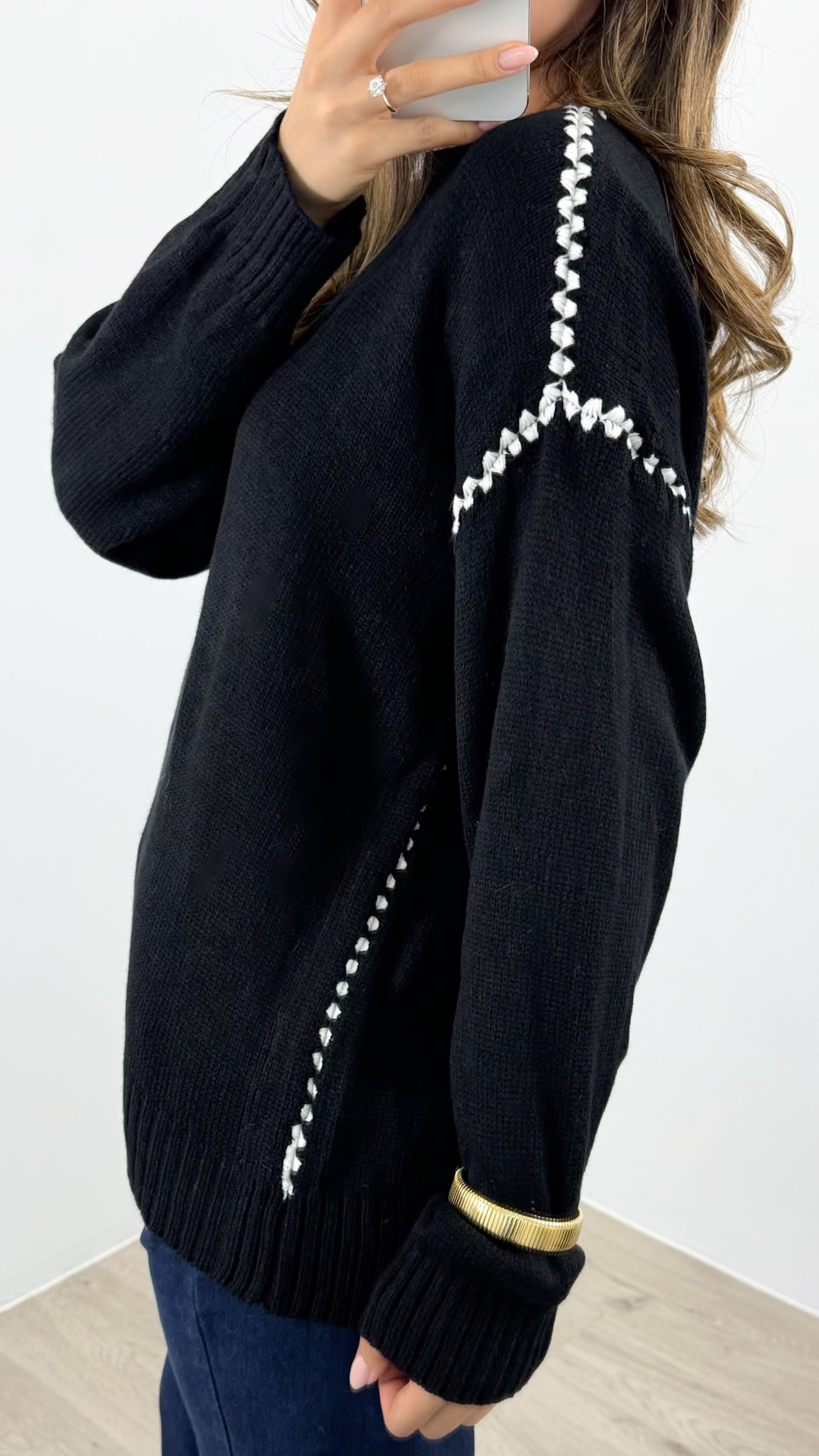 PARIS STITCH KNIT WITH SCARF - BLACK