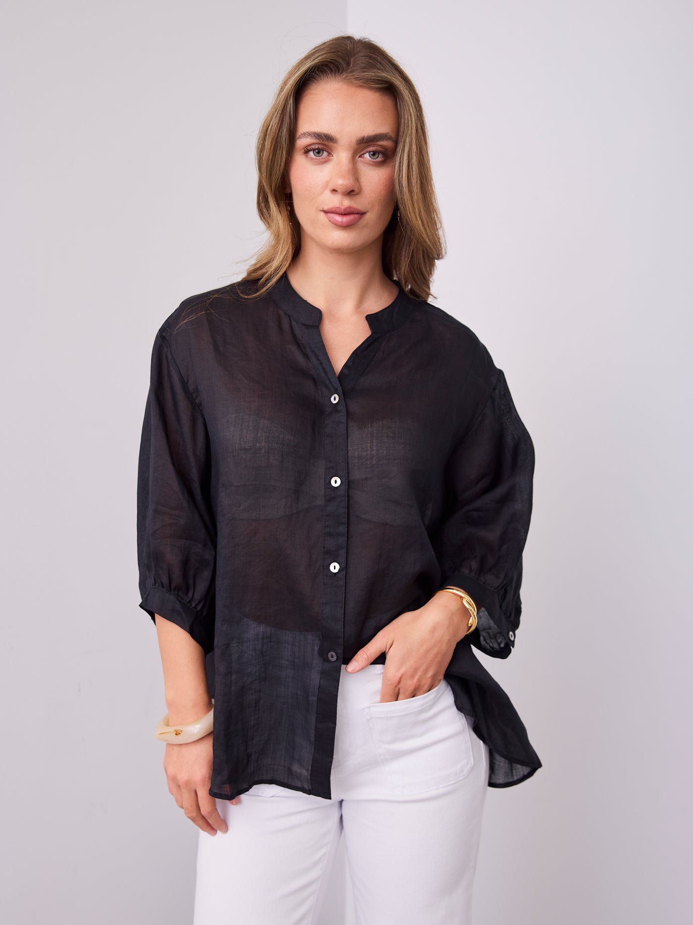 CATHY LINEN SHIRT - BLACK