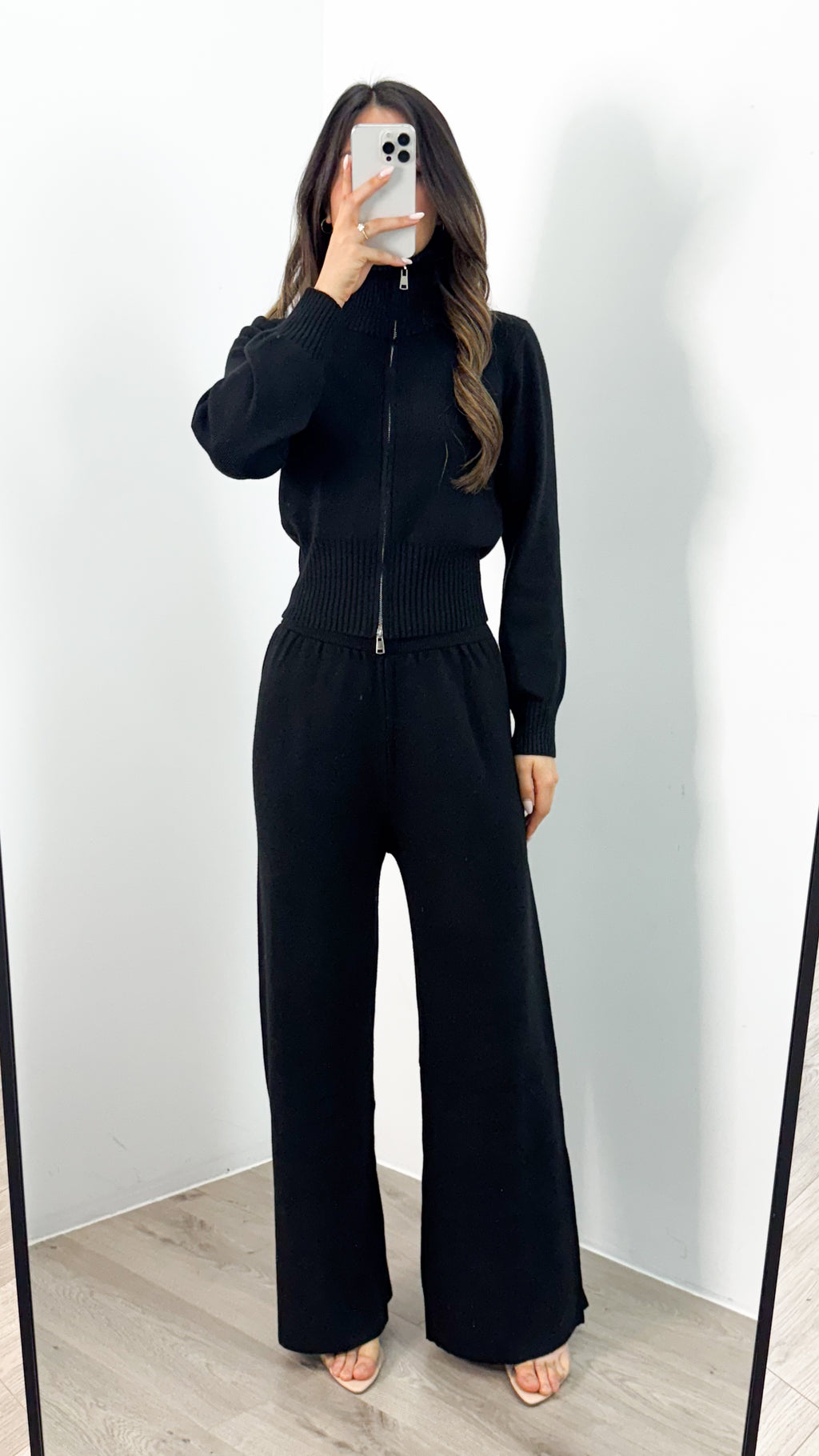 ENZA ZIP KNIT SET - BLACK