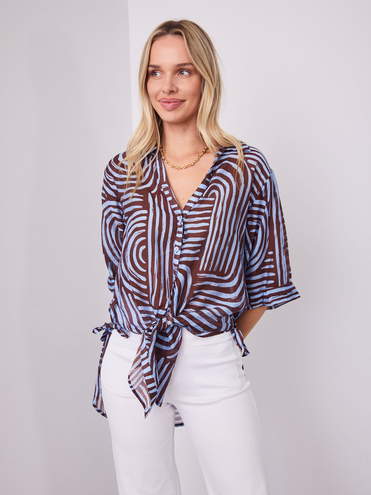 SHANI SHIRT - BLUE/CHOCOLATE