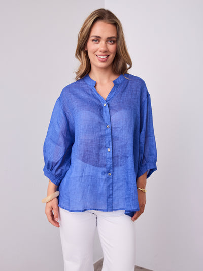 CATHY LINEN SHIRT - ROYAL BLUE