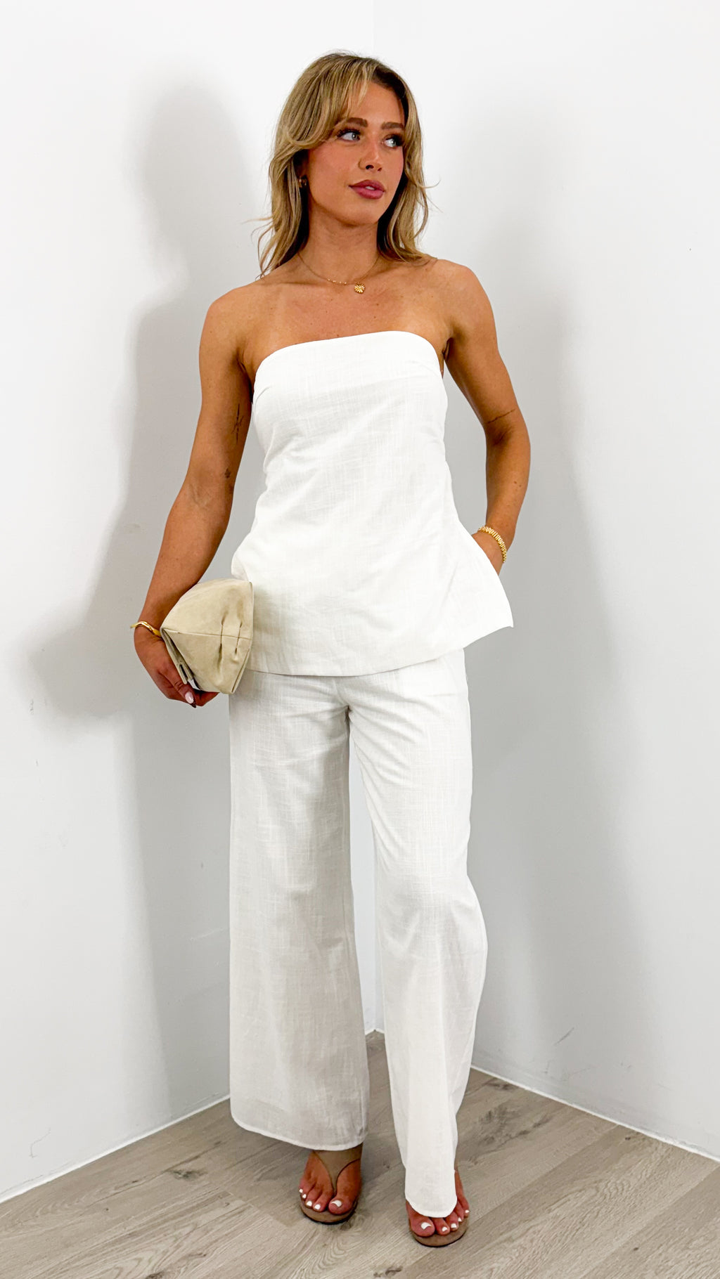 MYRA STRAPLESS TOP + PANT SET - WHITE