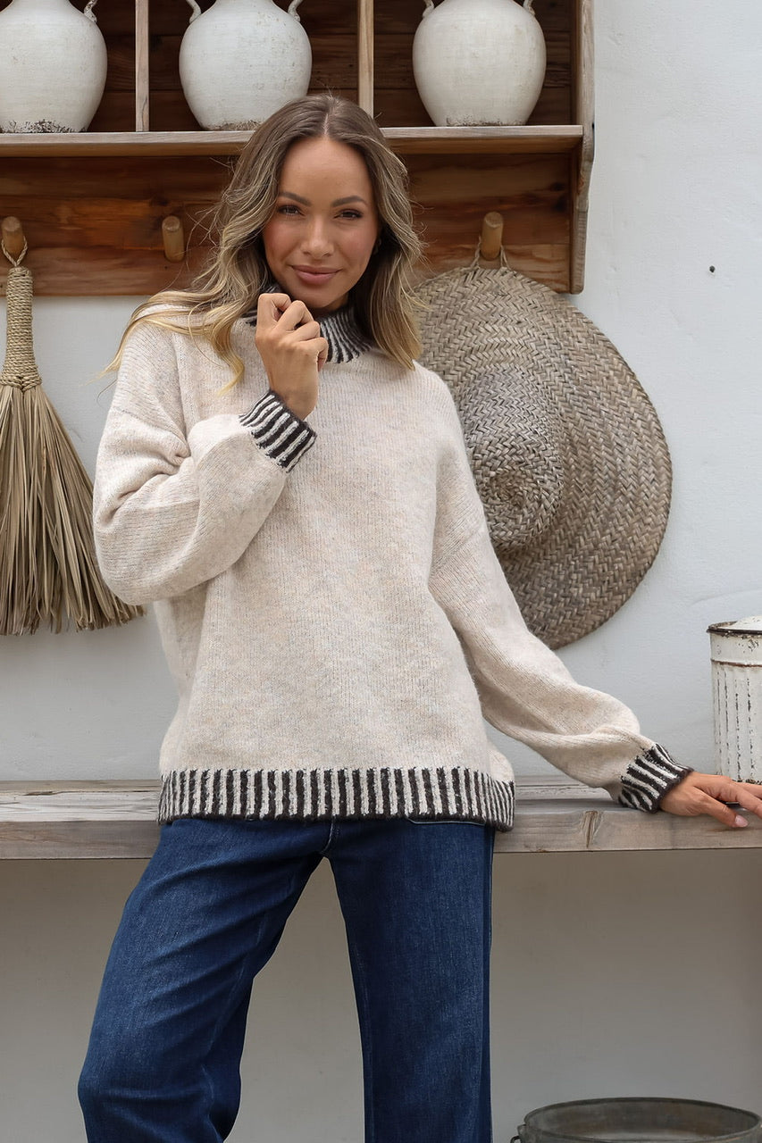 BESSIE STITCH KNIT - LATTE/CHOCOLATE
