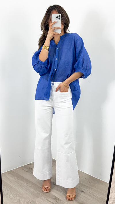 CATHY LINEN SHIRT - ROYAL BLUE