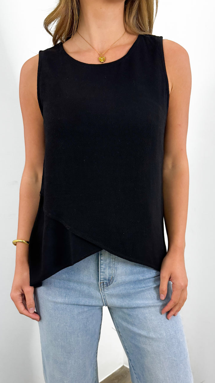 TALIA LINEN TOP - BLACK