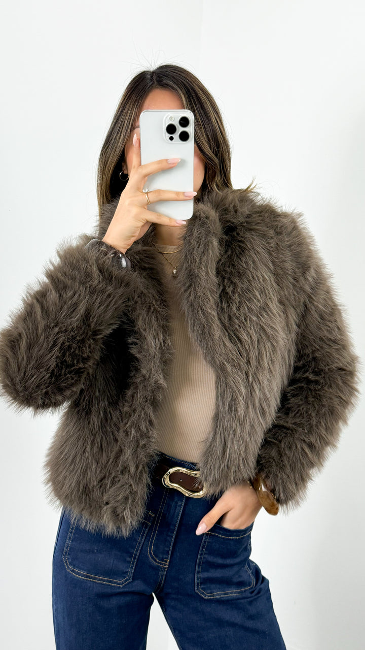 CHICAGO FAUX FUR JACKET - MOCHA