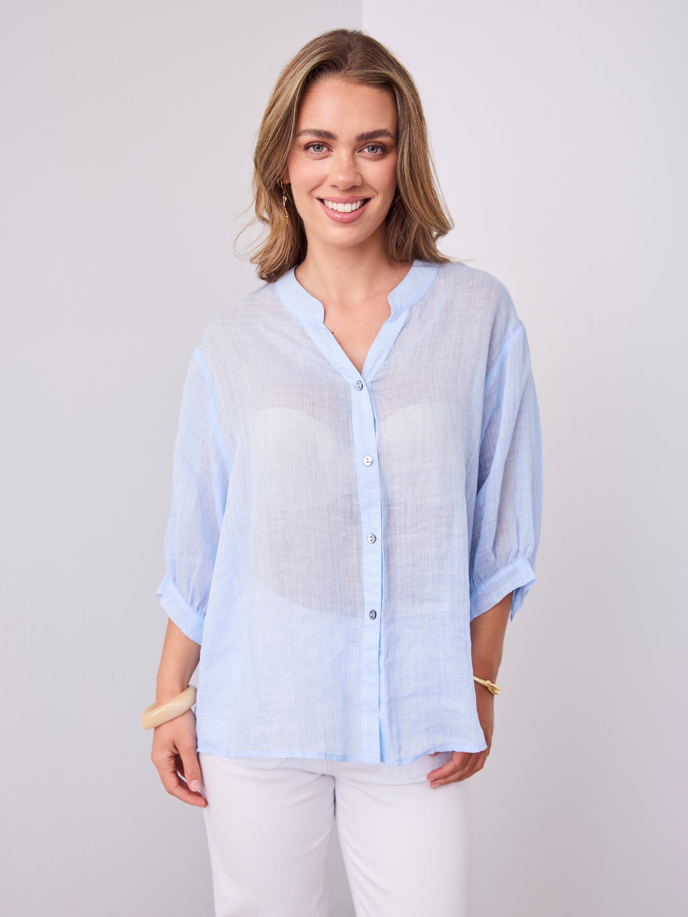 CATHY LINEN SHIRT - ICE BLUE