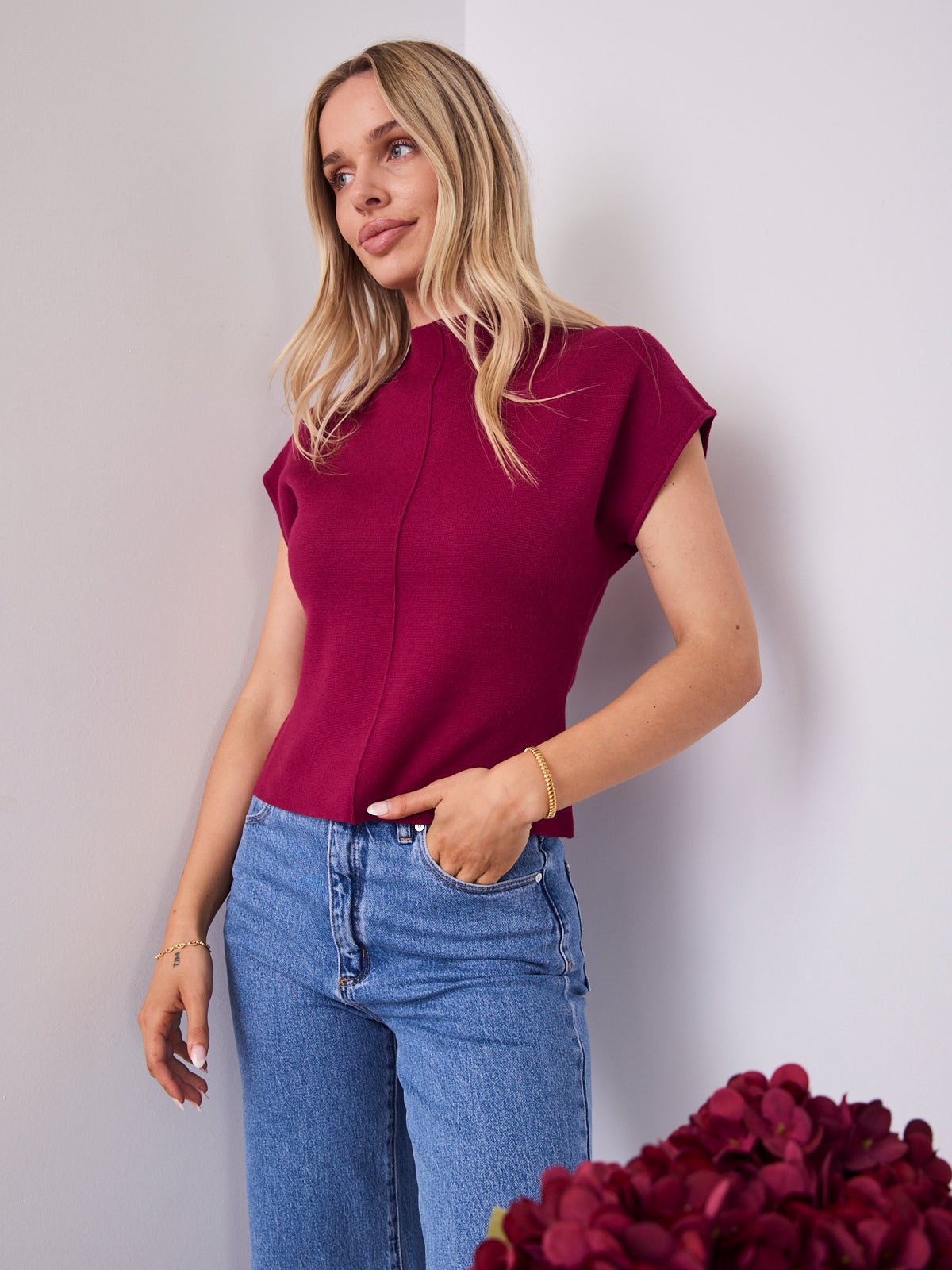 ROWE KNIT TOP - MULBERRY