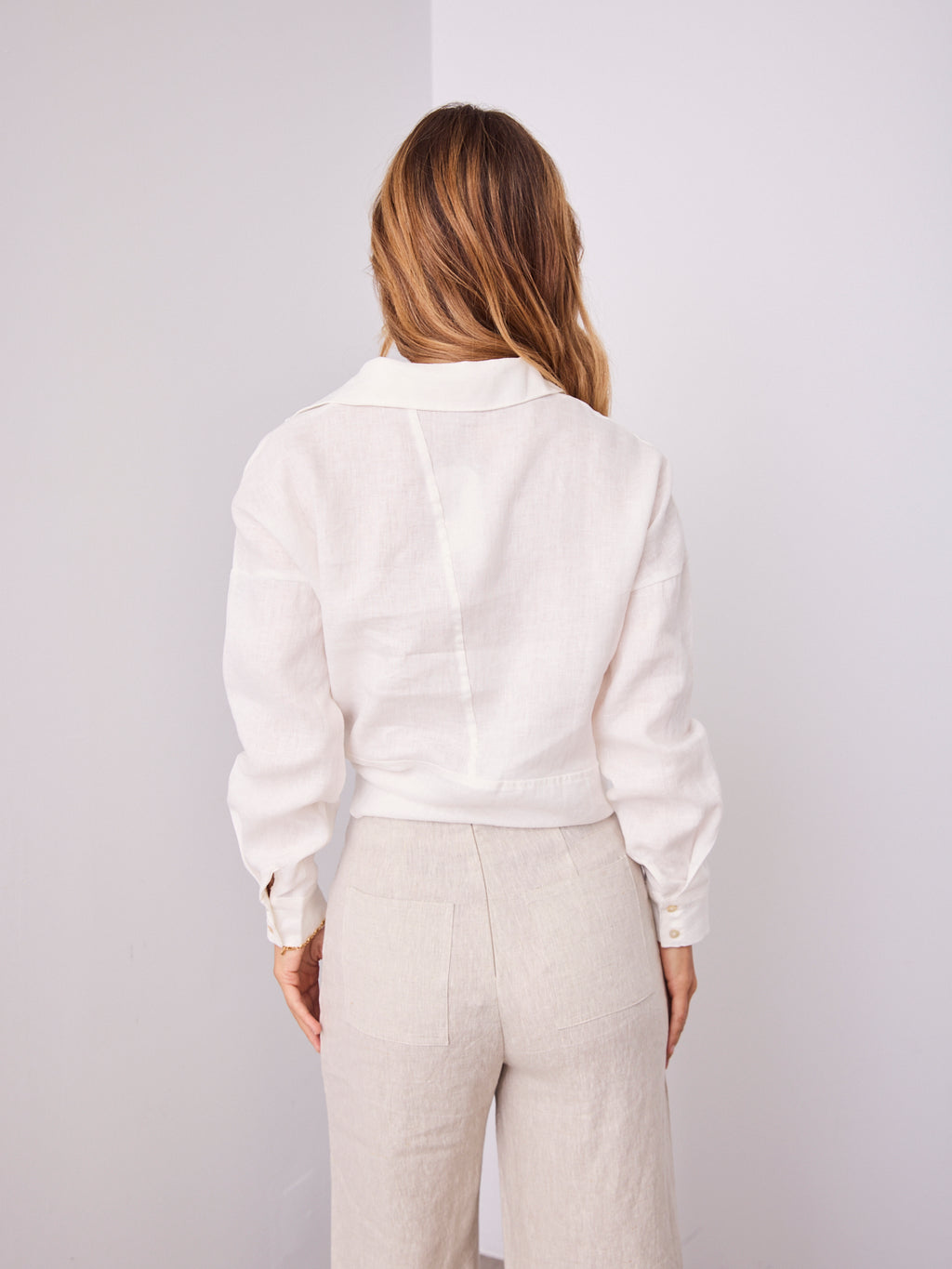 COMO LONG SLEEVE LINEN SHIRT - WHITE