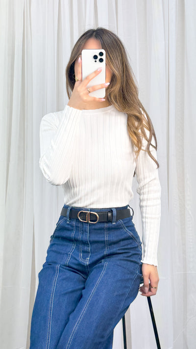 MILLER RIBBED KNIT TOP - WHITE