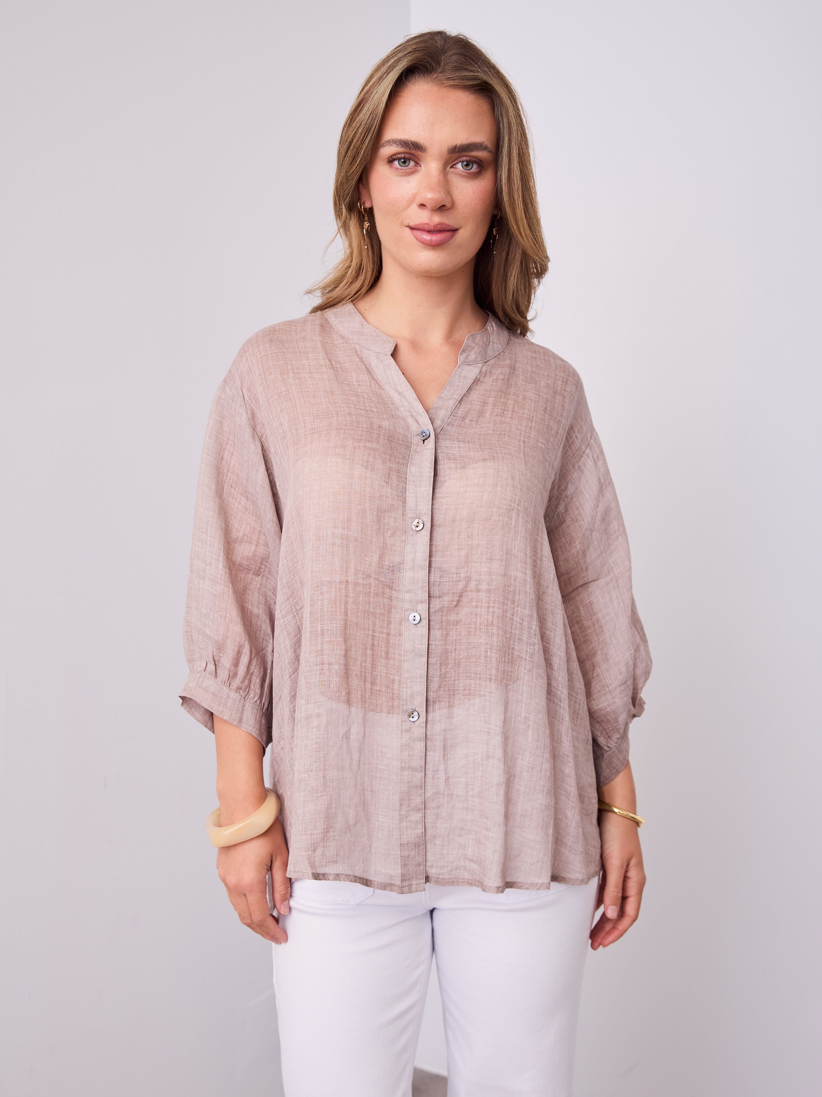 MARTA LINEN SHIRT - BISCUIT