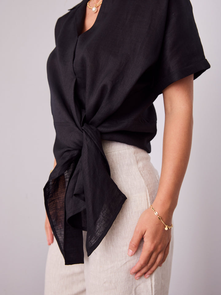 COMO LINEN SHIRT - BLACK