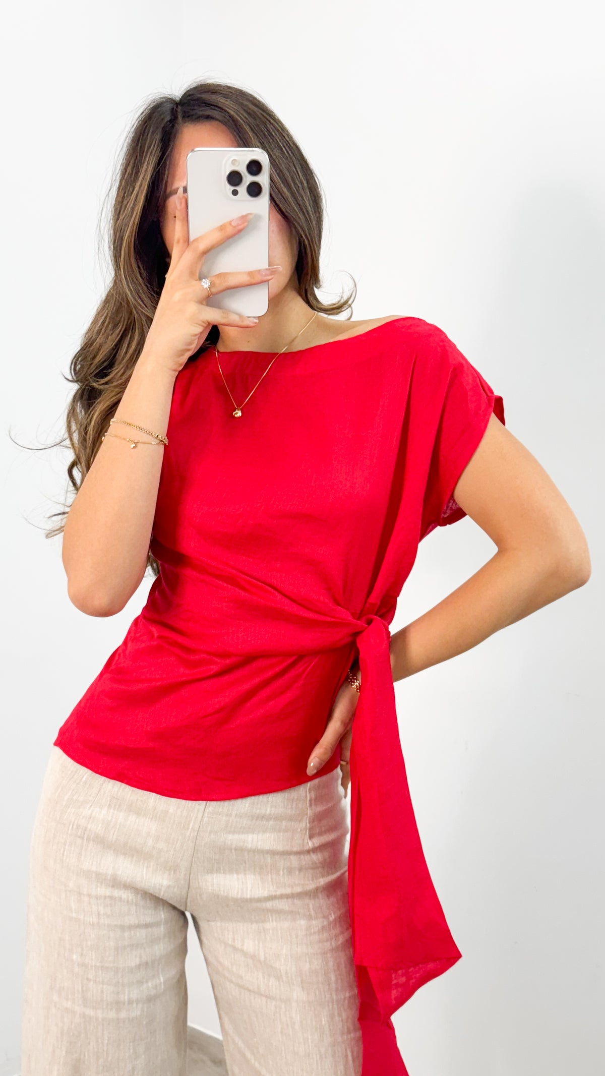ZOE LINEN TOP - RED