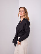 COMO LONG SLEEVE LINEN SHIRT - BLACK