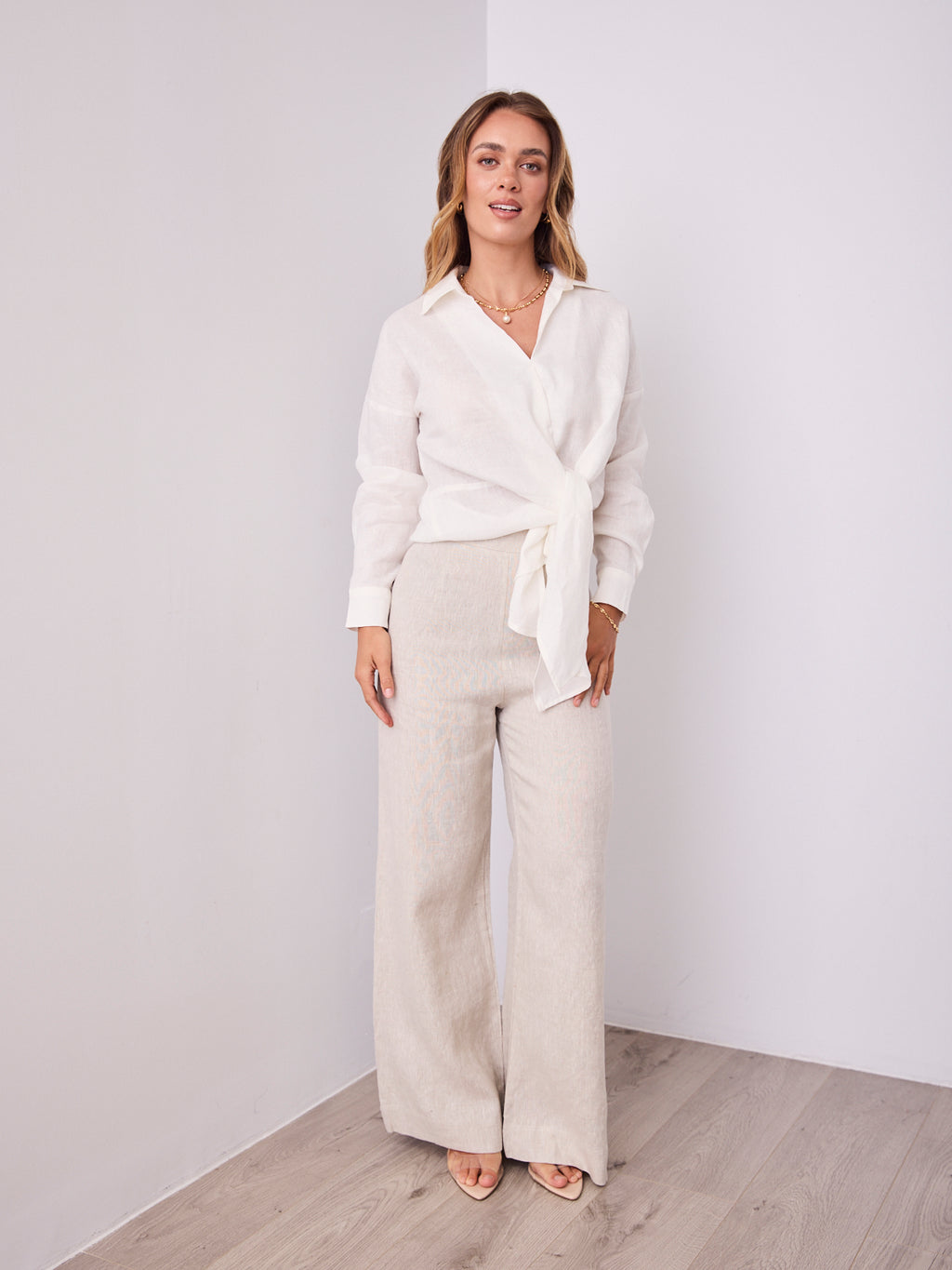 COMO LONG SLEEVE LINEN SHIRT - WHITE