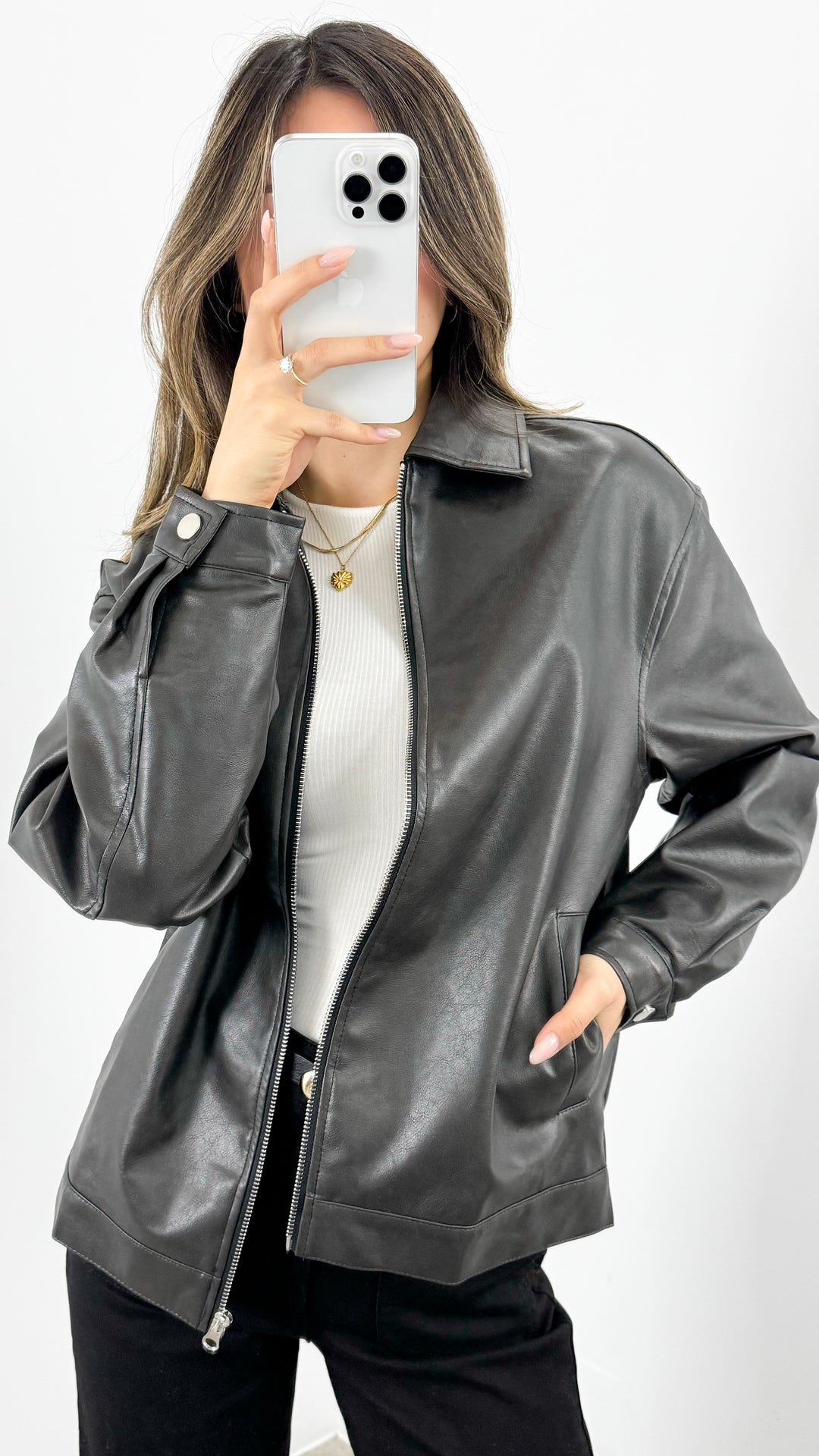 MARVIN PU JACKET - DARK CHOCOLATE / WASHED BLACK