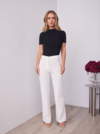 DALTON STRETCH JERSEY HIGH WAISTED STRAIGHT LEG PANT - WHITE
