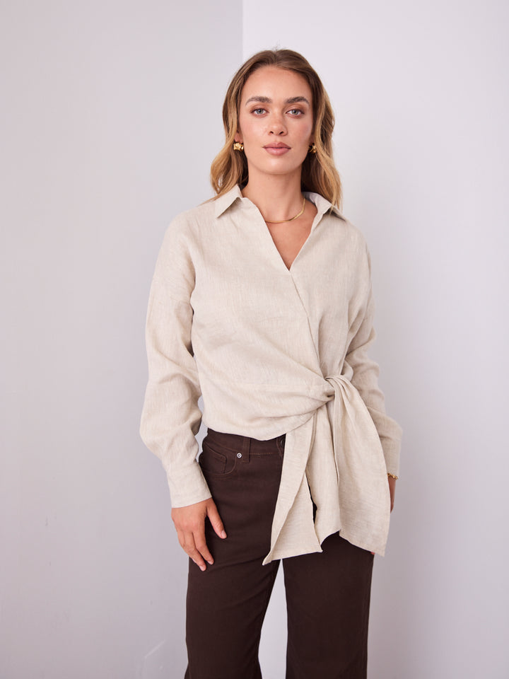 COMO LONG SLEEVE LINEN SHIRT - NATURAL
