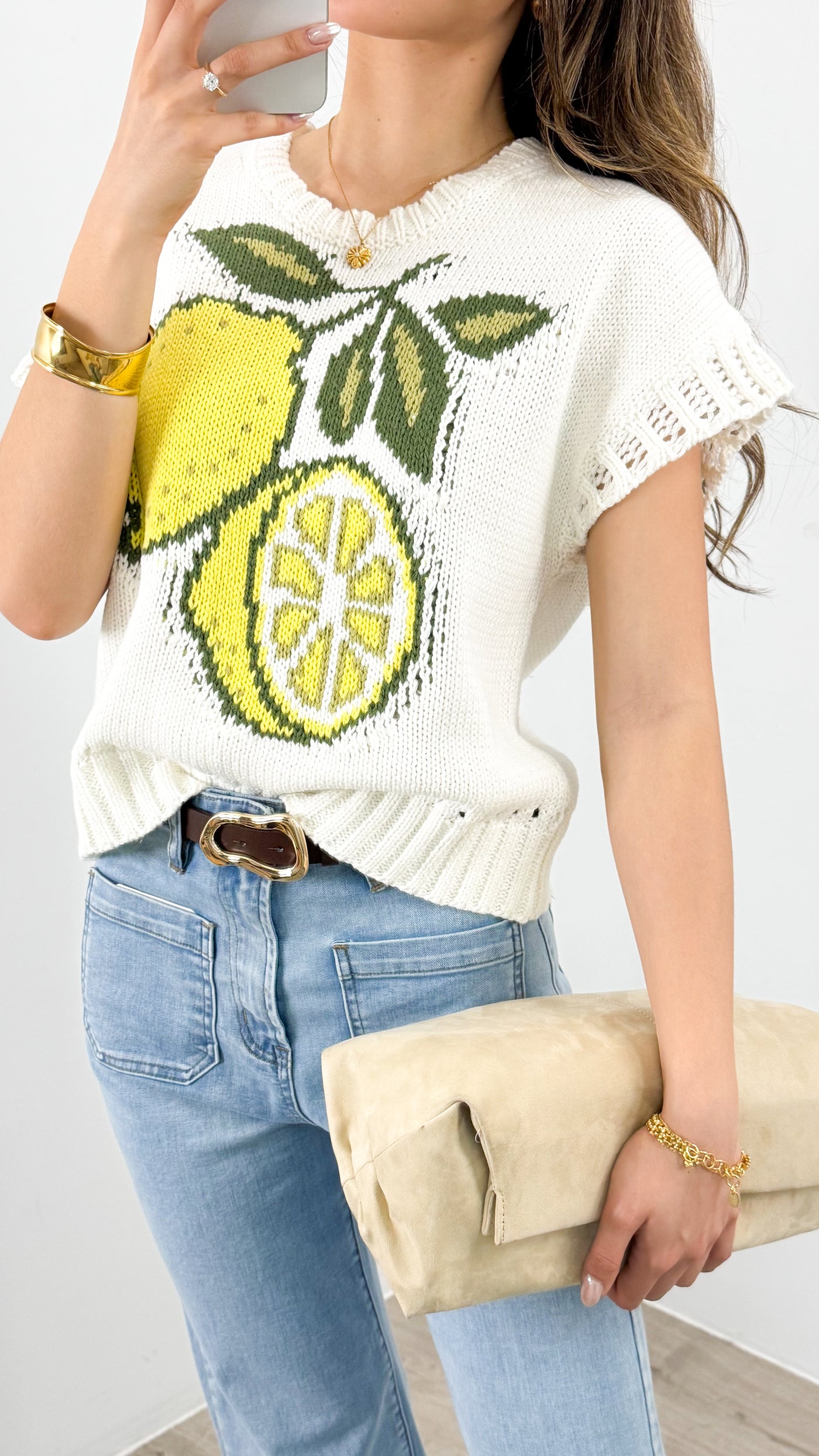LEMON KNIT TEE - WHITE
