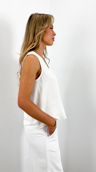 CARMEL V NECK TOP - WHITE
