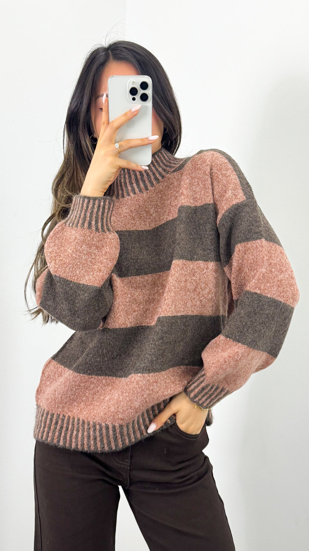 BESSIE BLOCK STRIPE KNIT - TOBACCO/CHOCOLATE