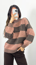 BESSIE BLOCK STRIPE KNIT - TOBACCO/CHOCOLATE