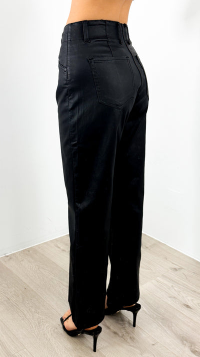 PERRY WAXED LOOK STRETCH WIDE LEG JEAN - BLACK