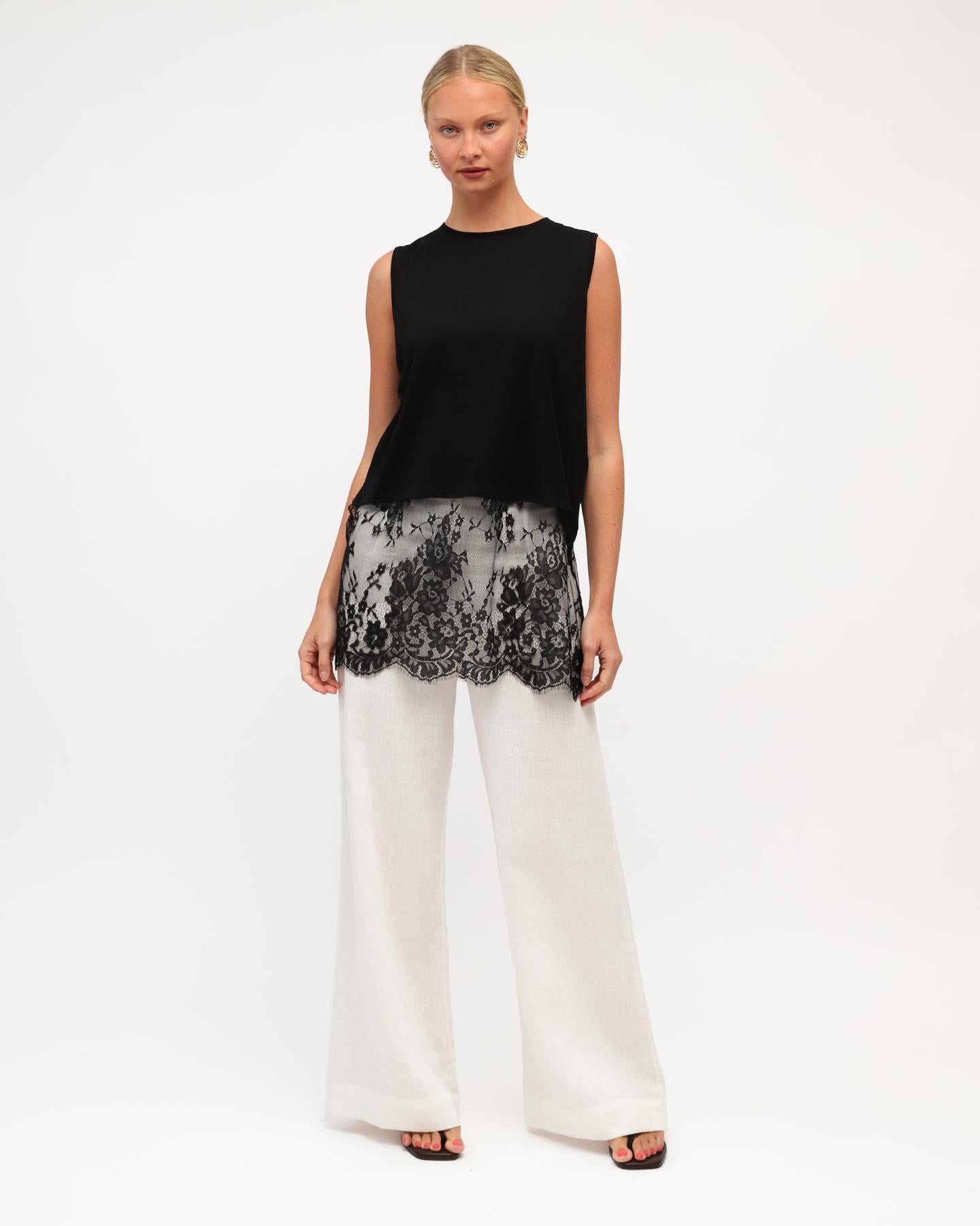 DANIELLE LACE TRIM TOP - BLACK