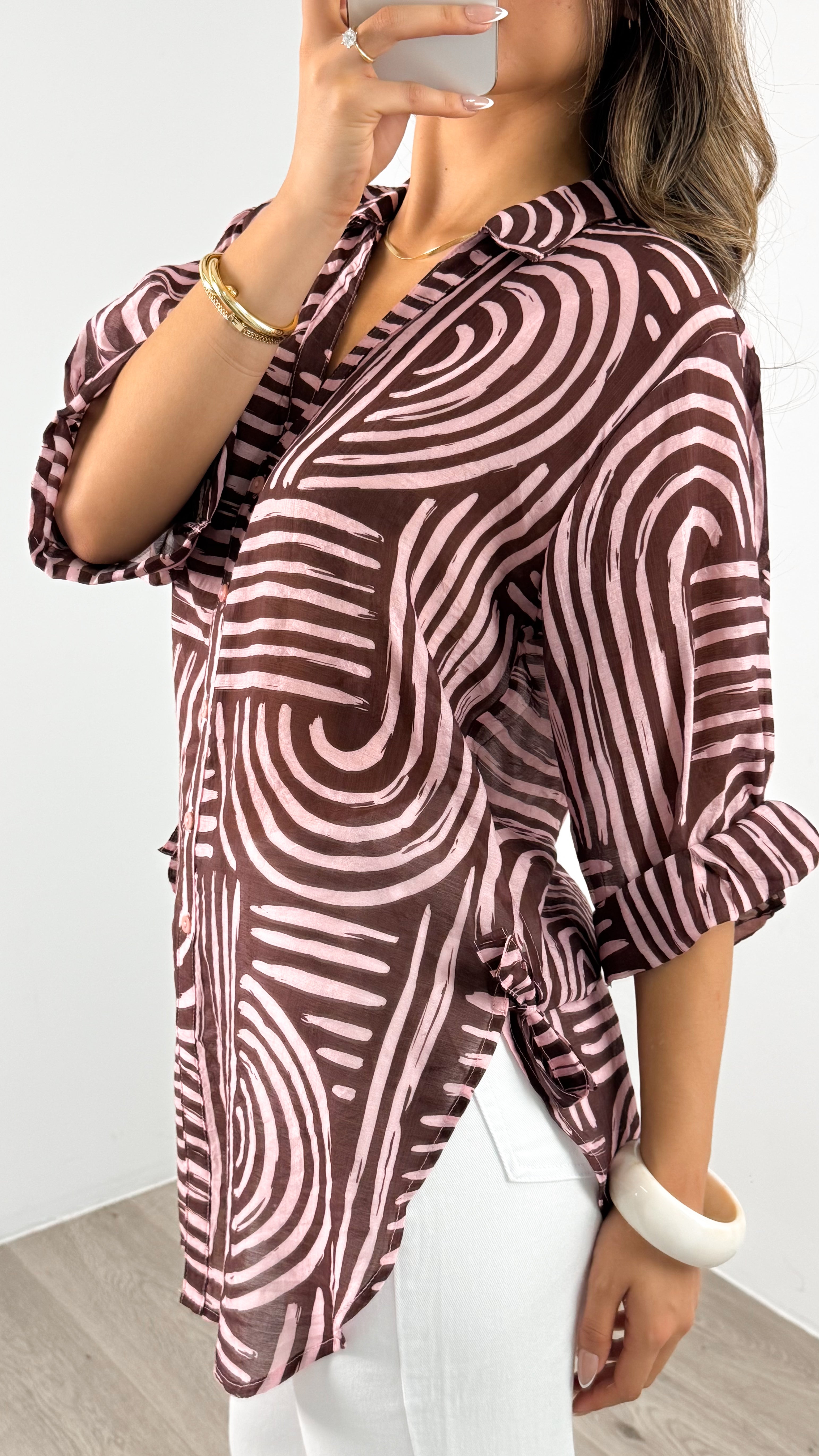 SHANI SHIRT - PINK/CHOCOLATE