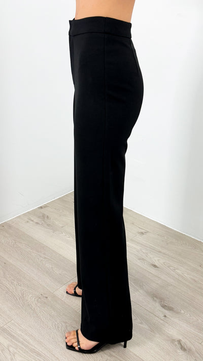 DALTON STRETCH JERSEY HIGH WAISTED STRAIGHT LEG PANT - BLACK