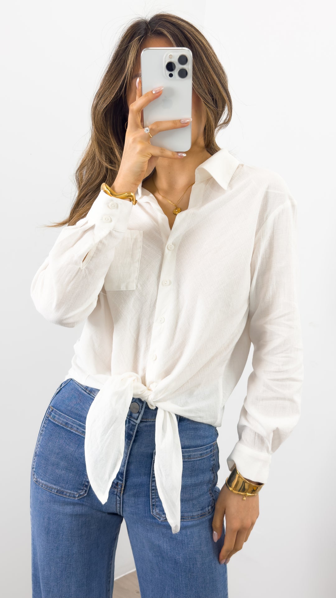 MACY TIE FRONT SHIRT - WHITE