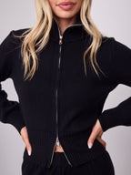 ENZA ZIP KNIT TOP & PANT SET - BLACK